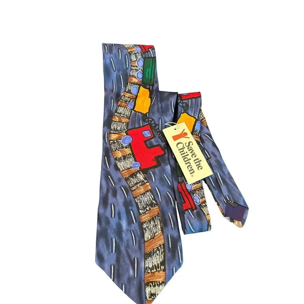 Save the Children Men's Tie Red w/ Trains Maureen Age 6 The Fast Choo Choo Train